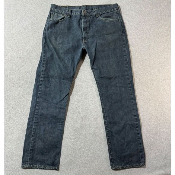 Levis Jeans Mens 36x32 Blue 501 Straight Button Fly American Dark Wash Denim - Picture 1 of 13